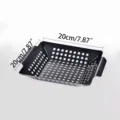 8-inch black non-stick stainless steel square perforated grill basket for outdoor BBQ - S / Black