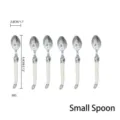Set of 6 stainless steel teaspoons with cream white curved handles and size info - Small Spoon (Set of 6) / 6Pcs/Set