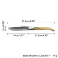 Dimensiones detalladas y grosor del cuchillo para carne Laguiole con mango de olivo - 橄榄木柄缎纹款