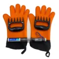 Set completo strumenti barbecue con guanti silicone, artigli per carne e termometro - 2 Guanti, 2 Artigli e 1 Termometro / Arancione 5 Pezzi