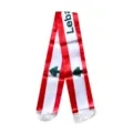 Detailed view of Lebanon national flag satin scarf with green cedar tree and fringe - 135cm / Lebanon Flag Scarf