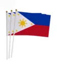 Set mit 3 kleinen philippinischen Handfahnen an weißen Stäben für Sport und Events - 14x21cm Handflagge mit Plastikstab