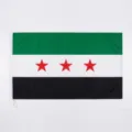 Schal aus Polyestersatin mit grün-weiß-schwarzen Streifen und drei roten Sternen - Syrische Unabhängigkeit Große Flagge mit Bändern / 90x150cm