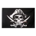Vista detallada de la bandera pirata Jolly Roger con calavera y espadas cruzadas - Estilo Daga de Pirata (Manga de Poste 1)