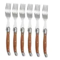 Set of 6 Laguiole style stainless steel forks with dark brown wooden handles - 6-Piece Dinner Forks