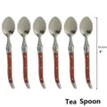 Set of 6 premium stainless steel tea spoons with ergonomic wooden handles, 6 inch - 6 Pieces Small Spoons