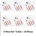 24-piece Laguiole style stainless steel cutlery set with elegant wood handles for dining - 24 Pieces (6 Sets of 4)