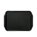 Durable black rectangular plastic fast food tray with non-slip diamond textured surface - Handheld Style / Black