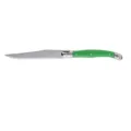 Stainless steel Laguiole steak knife with a vibrant green handle and serrated blade. - 1 Piece / Green
