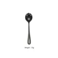 Black shell-shaped stainless steel spoon with 14.3cm length and 3.1cm width dimensions. - Black