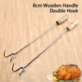 Gancho para carne de acero inoxidable de 8 cm con doble punta y mango de madera - Gancho Doble 8mm