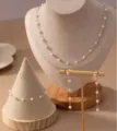 Elegante set di gioielli di perle in tre pezzi con collana, bracciale e orecchini - Set Di Gioielli In Perle Minimalista (04) / Collana+Bracciale+Orecchini Set / Oro