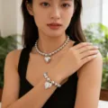 Set collana e bracciale con sfere d'argento grosse e ciondolo a cuore - Set Collana e Bracciale (Stile 02) / Argento
