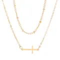 Elegante collana girocollo a doppio strato placcata in oro con ciondolo a croce orizzontale. - Collana Croce Laterale a Doppio Strato / Tono Argento