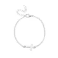Bracciale a catena minimalista color argento con ciondolo a croce e catenella regolabile - Braccialetto con Croce Laterale Argento / Argento