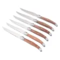 Detailed view of 6-piece premium rosewood handle steak knife set with serrated blades - 6-Piece Dinner Knives