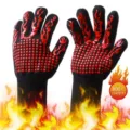 High temperature heat resistant BBQ grilling gloves with silicone non-slip dots and fire pattern. - Red Torch Style One Size