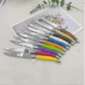 Set of ten colorful Laguiole steak knives with stainless steel serrated blades and bee logo - Colorful Series / 10 Pieces Multicolor Set