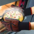Heat resistant BBQ oven gloves with red silicone grip dots, professional kitchen baking mitts. - Red Arrow (30cm) One Size