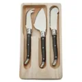 Professionelles schwarzes 3-teiliges Laguiole Käsemesser-Set mit Holzblock - 3-teiliges schwarzes Käsemesser-Set mit Box / Schwarz