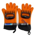BBQ set with heat-resistant silicone gloves, meat claws, and digital thermometer - 2 Gloves, 2 Claws and 1 Thermometer / Orange 5-Piece
