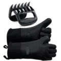 Professional black heat resistant silicone BBQ gloves and meat shredder bear claws kit - 2 Gloves and 2 Meat Claws / Black 4-Piece Set