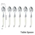Set of 6 stainless steel large spoons with creamy white curved handles - Large Spoon (Set of 6) / 6Pcs/Set
