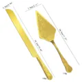 Ornate gold-plated stainless steel cake knife and server set with precise dimensions - Knife and Server Set / Gold