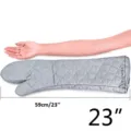 Extra long 23 inch heat resistant silver quilted oven mitt for baking and grilling - 59cm / Gray
