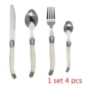 Elegant 4-piece stainless steel cutlery set featuring cream curved handles and bee detail - 4-Piece Set (Knife Fork 2 Spoons) / Four-Piece Set