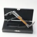 Professional olive wood sommelier wine corkscrew with foil cutter in a black wooden gift box. - Olive Wood Bottle Openers