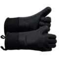 Heat resistant thick black silicone BBQ gloves featuring extended cloth cuffs for safety - Long Thickened Silicone Gloves / Black Gloves 2 Pieces