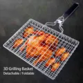 Cesta de barbacoa plegable de acero inoxidable con mango extraíble para asar pollo y pescado. - Rejilla Cuadrada 3D (KW3060)