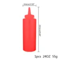 Bouteille à presser en plastique rouge 24oz pour sauces avec étiquettes de taille précise - 24OZ (1 Pièce) / Rouge