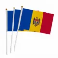 Set of high-quality handheld Moldova national flags featuring white poles and golden finials - Moldova Hand-held Flag