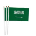 Hochwertiges Set mit 3 Saudi-Arabien-Handflaggen mit weißen Stangen für die Nationalfeier - 14*21 Handflagge