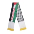 Bufanda bandera Palestina con motivo kaffiyeh y texto rojo PALESTINE con flecos - Estilo Borla Amarilla / 135cmx14cm