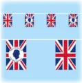 Union Jack bunting flags with King Charles III profile for royal celebrations - King Charles III Vertical Coronation Bunting