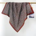 Detail view of a vintage floral cotton square scarf with delicate blue flower patterns. - RY-28