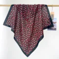 Detailed view of retro floral cotton square scarf with delicate red and white flowers. - RY-29
