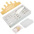 Service à gâteau professionnel en acier inoxydable avec couronne dorée et bougies - 1 Shovel 5 Forks (2 Prongs) With Candle Plate Crown / Argent