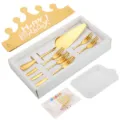 Service à gâteau et fourchettes à dessert en inox doré avec bougies et couronne - 1 Shovel 5 Forks (3 Prongs) With Candle Plate Crown / Or