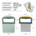 Detail view of stainless steel wavy potato slicer with dimensions and specs - Light Green