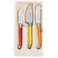 Professionelles 3-teiliges Laguiole Käsemesser-Set mit bunten Griffen und Holzbox - 3 farbige Käsemesser mit Box