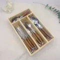 24-piece stainless steel cutlery set with wooden handles presented in a wooden tray - Wooden handle pointed knife set of 24 pieces with box