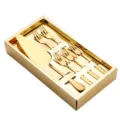 Élégant service de 7 pièces pelle à gâteau et fourchettes à dessert en inox doré avec boîte - 1 Shovel 5 Forks (3 Prongs) / Or