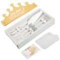 Service à gâteau en acier inoxydable avec couronne d'anniversaire dorée et bougies - 1 Shovel 5 Forks (3 Prongs) With Candle Plate Crown / Argent