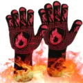 Heat-resistant BBQ grilling gloves with silicone non-slip grip and flame pattern for safe cooking. - New Red Shield Flame One Size