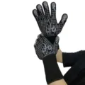 Heat resistant BBQ gloves with silicone non-slip dots and flame pattern for safe baking and cooking. - New Grey Flame One Size