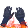 Dark blue heat-resistant silicone knitted BBQ gloves for safe baking and outdoor cooking. - Navy - Black Equal Sign, One Size